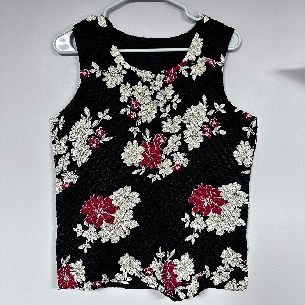 Tania Nardi Reversible Crinkled Stretch Sleeveless Blouse (Black / Floral) M Y2K